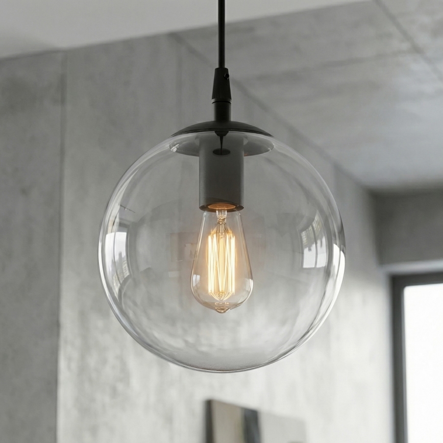 Lestenec na vrvici COSMO 1xE14/10W/230V pr. 14 cm črna/prozorna