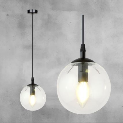 Lestenec na vrvici COSMO 1xE14/10W/230V pr. 14 cm črna/prozorna
