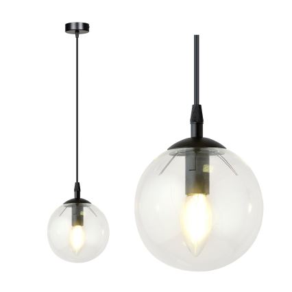 Lestenec na vrvici COSMO 1xE14/10W/230V pr. 14 cm črna/prozorna