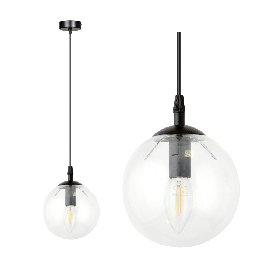 Lestenec na vrvici COSMO 1xE14/10W/230V pr. 14 cm črna/prozorna