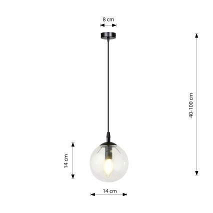 Lestenec na vrvici COSMO 1xE14/10W/230V pr. 14 cm črna/prozorna