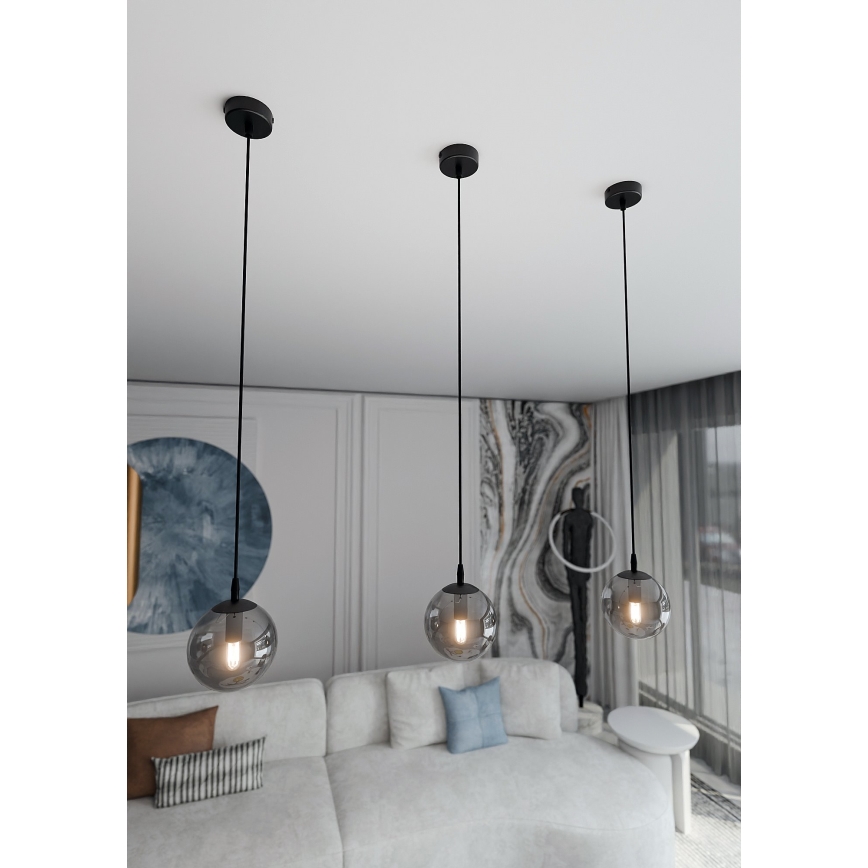 Lestenec na vrvici COSMO 1xE14/10W/230V pr. 14 cm črna/siva