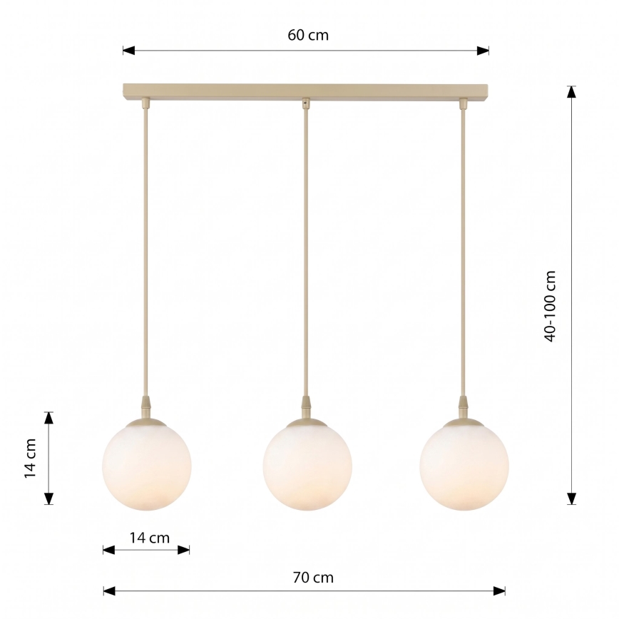 Lestenec na vrvici COSMO 3xE14/10W/230V bež/bel