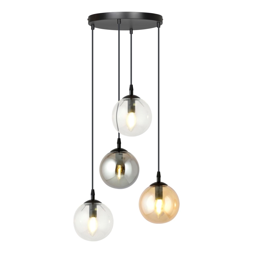 Lestenec na vrvici COSMO 4xE14/10W/230V pr. 40 cm črna/siva/bež/prozorna