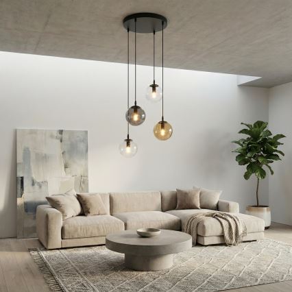 Lestenec na vrvici COSMO 4xE14/10W/230V pr. 40 cm črna/siva/bež/prozorna