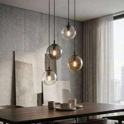 Lestenec na vrvici COSMO 4xE14/10W/230V pr. 40 cm črna/siva/bež/prozorna