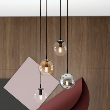 Lestenec na vrvici COSMO 4xE14/10W/230V pr. 40 cm črna/siva/bež/prozorna
