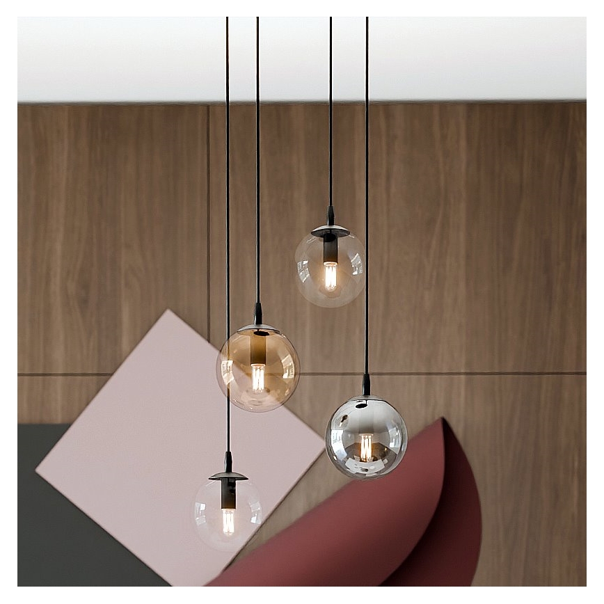 Lestenec na vrvici COSMO 4xE14/10W/230V pr. 40 cm črna/siva/bež/prozorna
