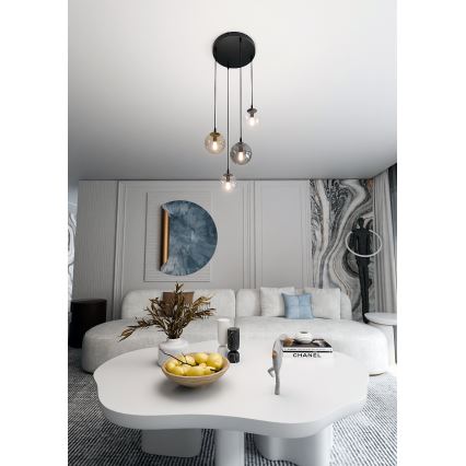 Lestenec na vrvici COSMO 4xE14/10W/230V pr. 40 cm črna/siva/bež/prozorna