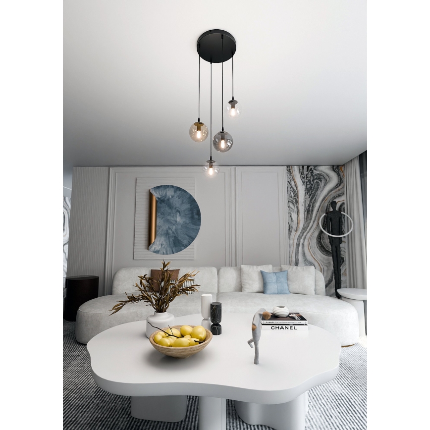 Lestenec na vrvici COSMO 4xE14/10W/230V pr. 40 cm črna/siva/bež/prozorna