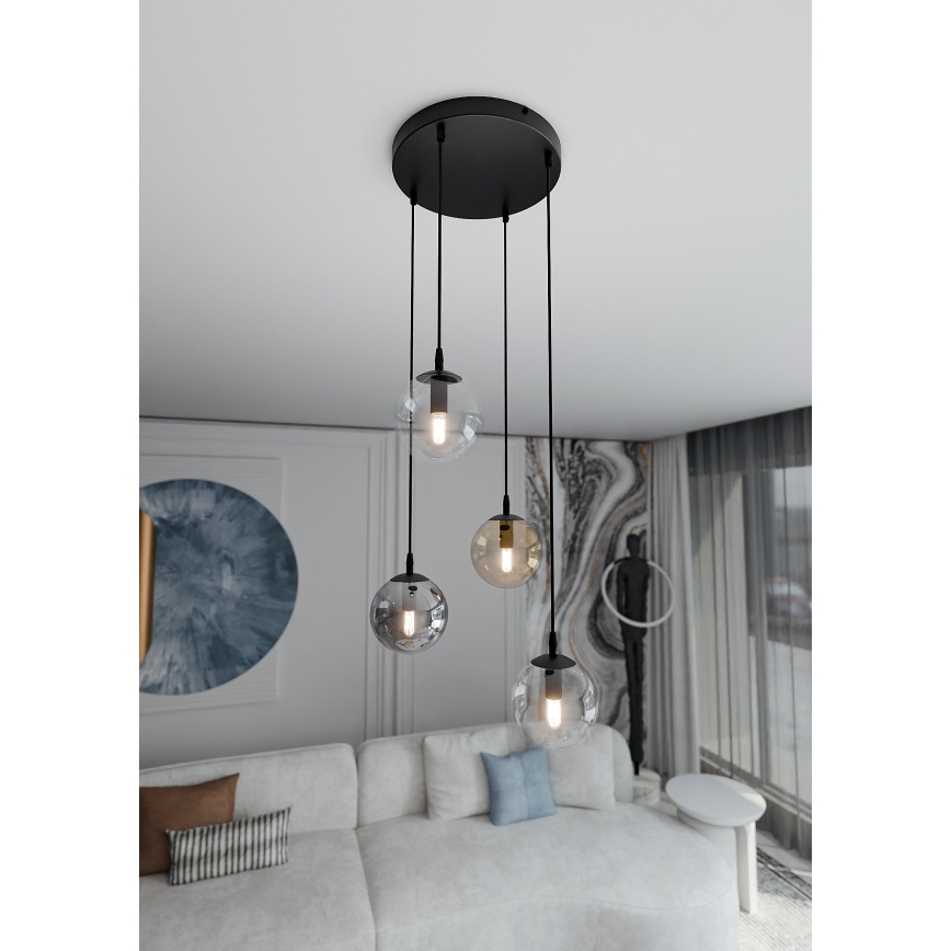 Lestenec na vrvici COSMO 4xE14/10W/230V pr. 40 cm črna/siva/bež/prozorna