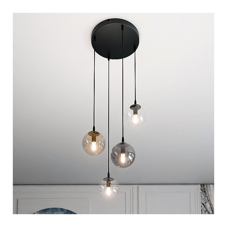 Lestenec na vrvici COSMO 4xE14/10W/230V pr. 40 cm črna/siva/bež/prozorna