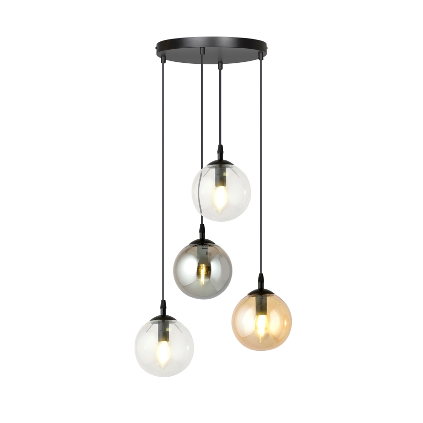 Lestenec na vrvici COSMO 4xE14/10W/230V pr. 40 cm črna/siva/bež/prozorna