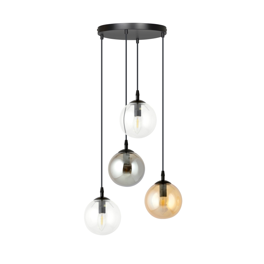 Lestenec na vrvici COSMO 4xE14/10W/230V pr. 40 cm črna/siva/bež/prozorna