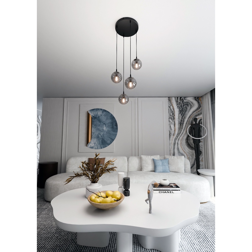 Lestenec na vrvici COSMO 4xE14/10W/230V pr. 40 cm črna/siva