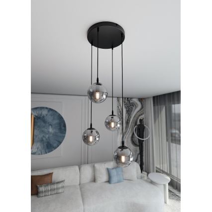 Lestenec na vrvici COSMO 4xE14/10W/230V pr. 40 cm črna/siva