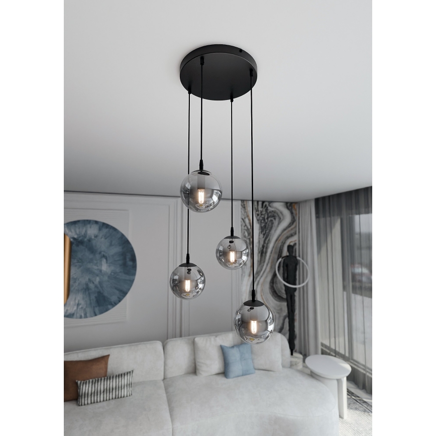 Lestenec na vrvici COSMO 4xE14/10W/230V pr. 40 cm črna/siva