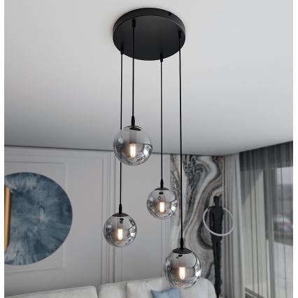 Lestenec na vrvici COSMO 4xE14/10W/230V pr. 40 cm črna/siva