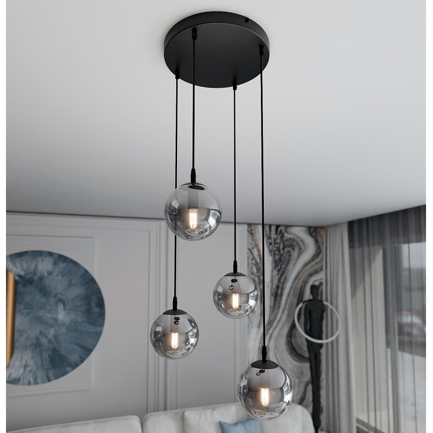 Lestenec na vrvici COSMO 4xE14/10W/230V pr. 40 cm črna/siva