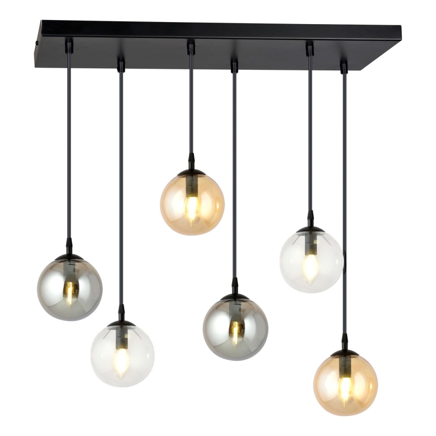 Lestenec na vrvici COSMO 6xE14/10W/230V črna/siva/bež/prozorna