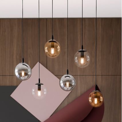 Lestenec na vrvici COSMO 6xE14/10W/230V črna/siva/bež/prozorna