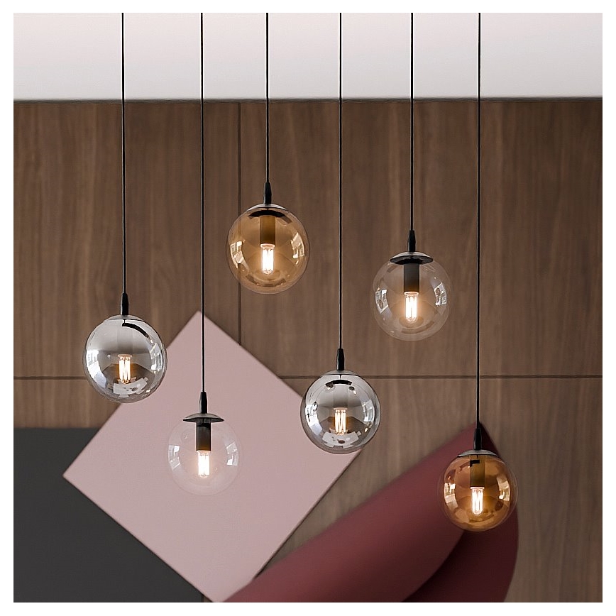 Lestenec na vrvici COSMO 6xE14/10W/230V črna/siva/bež/prozorna