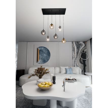 Lestenec na vrvici COSMO 6xE14/10W/230V črna/siva/bež/prozorna