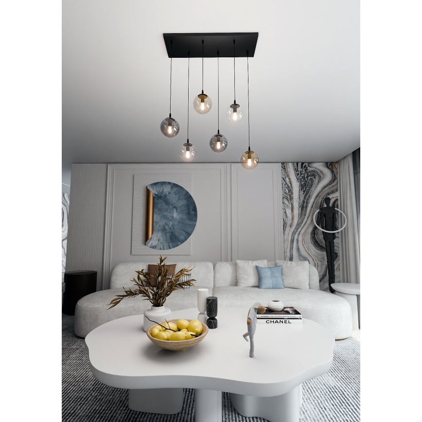 Lestenec na vrvici COSMO 6xE14/10W/230V črna/siva/bež/prozorna
