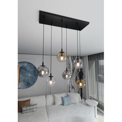 Lestenec na vrvici COSMO 6xE14/10W/230V črna/siva/bež/prozorna