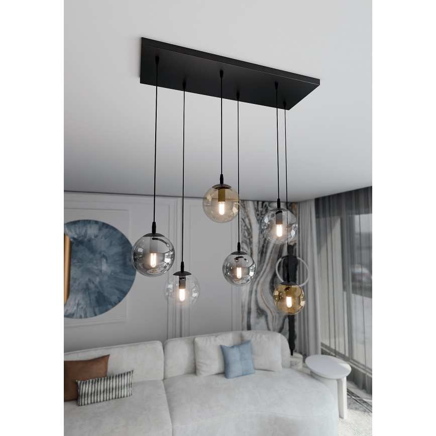 Lestenec na vrvici COSMO 6xE14/10W/230V črna/siva/bež/prozorna