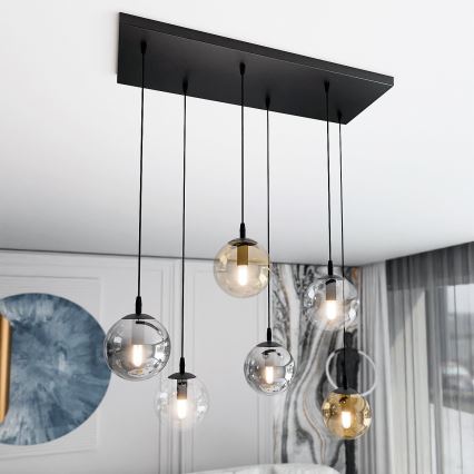 Lestenec na vrvici COSMO 6xE14/10W/230V črna/siva/bež/prozorna