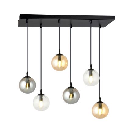 Lestenec na vrvici COSMO 6xE14/10W/230V črna/siva/bež/prozorna