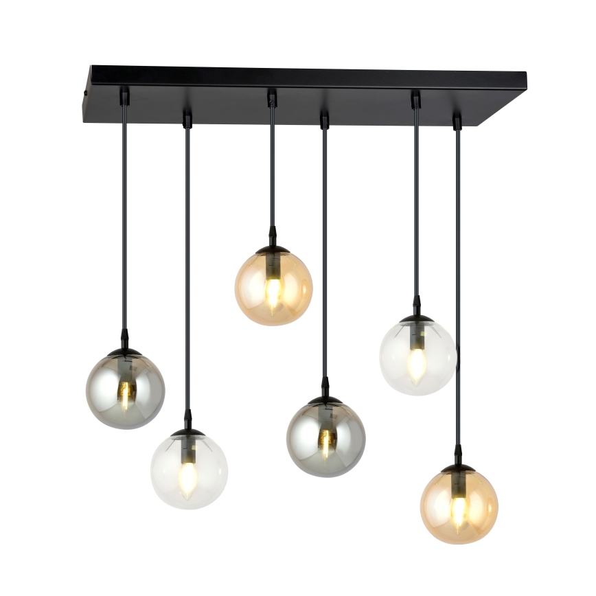 Lestenec na vrvici COSMO 6xE14/10W/230V črna/siva/bež/prozorna