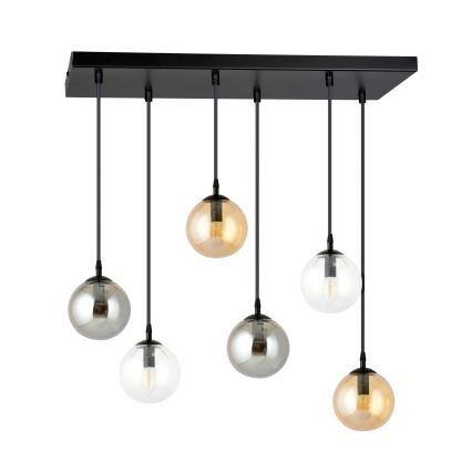 Lestenec na vrvici COSMO 6xE14/10W/230V črna/siva/bež/prozorna