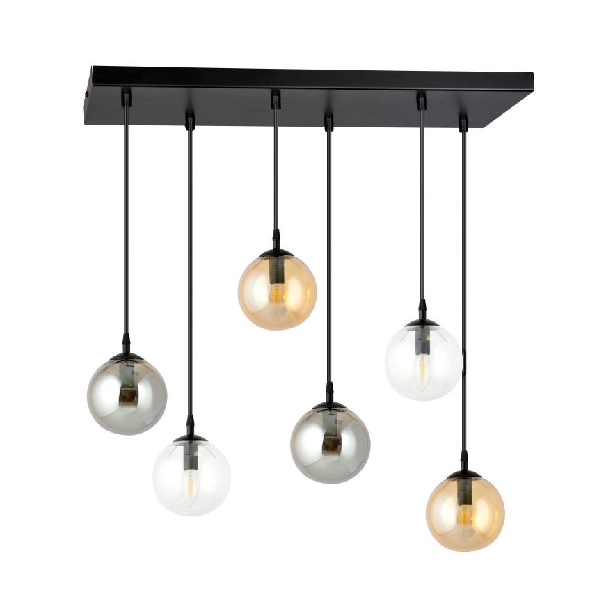Lestenec na vrvici COSMO 6xE14/10W/230V črna/siva/bež/prozorna