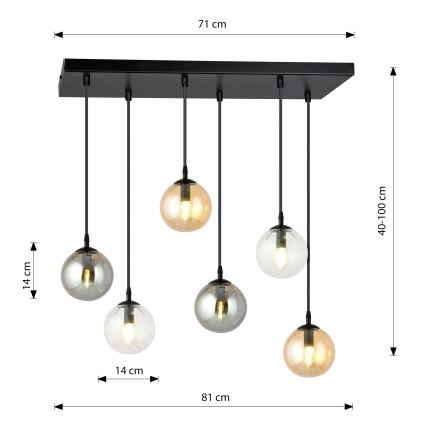 Lestenec na vrvici COSMO 6xE14/10W/230V črna/siva/bež/prozorna