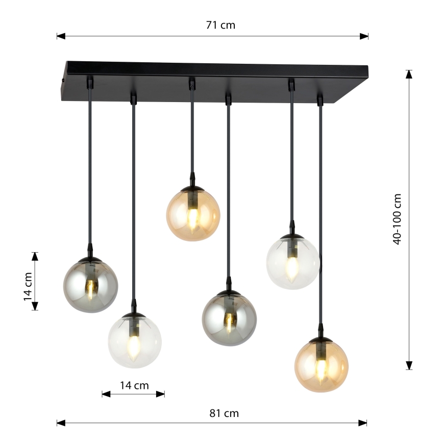 Lestenec na vrvici COSMO 6xE14/10W/230V črna/siva/bež/prozorna
