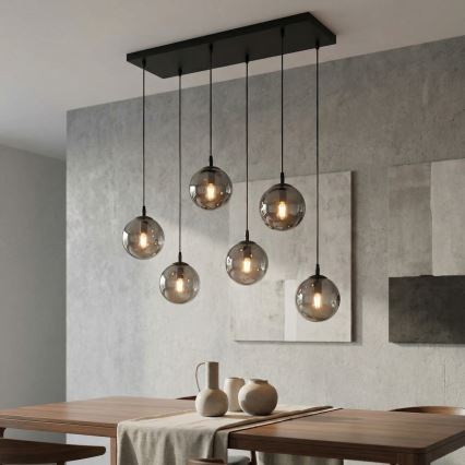 Lestenec na vrvici COSMO 6xE14/10W/230V črna/siva