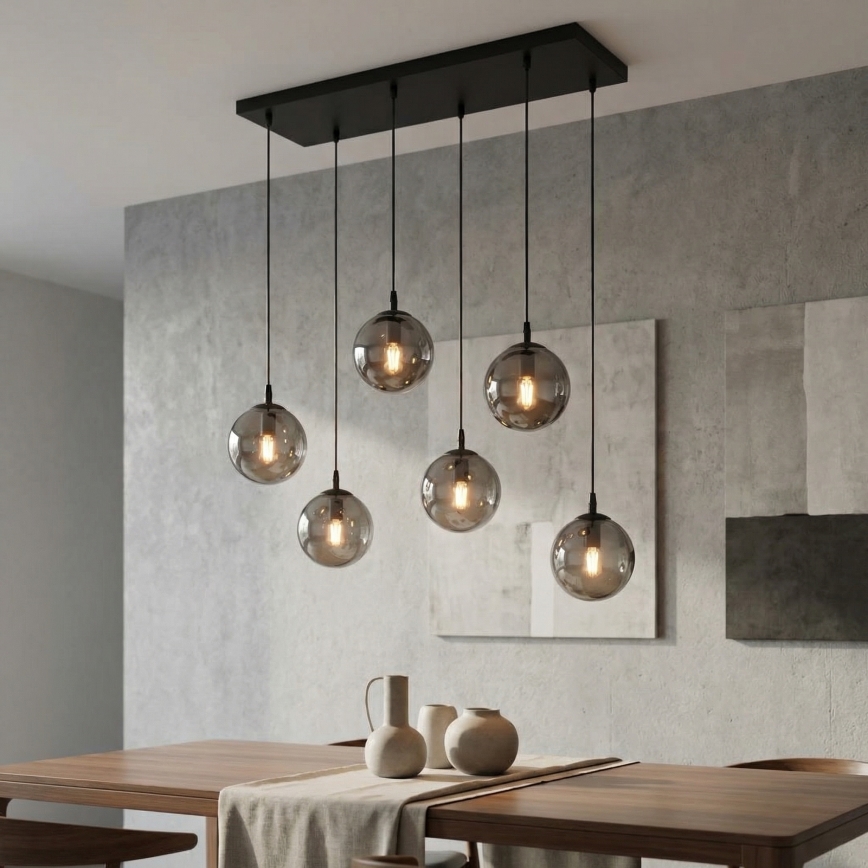 Lestenec na vrvici COSMO 6xE14/10W/230V črna/siva