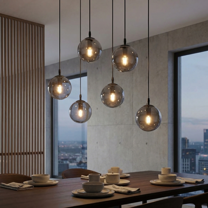 Lestenec na vrvici COSMO 6xE14/10W/230V črna/siva