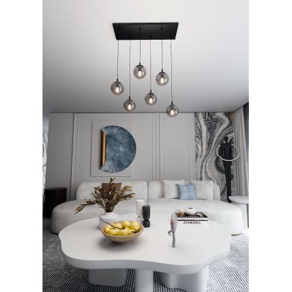 Lestenec na vrvici COSMO 6xE14/10W/230V črna/siva