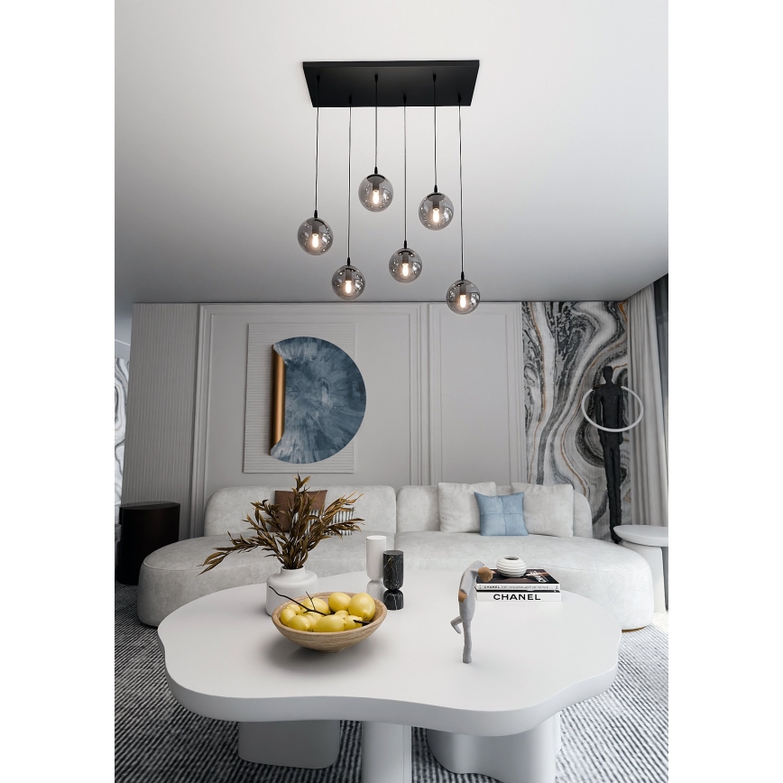 Lestenec na vrvici COSMO 6xE14/10W/230V črna/siva