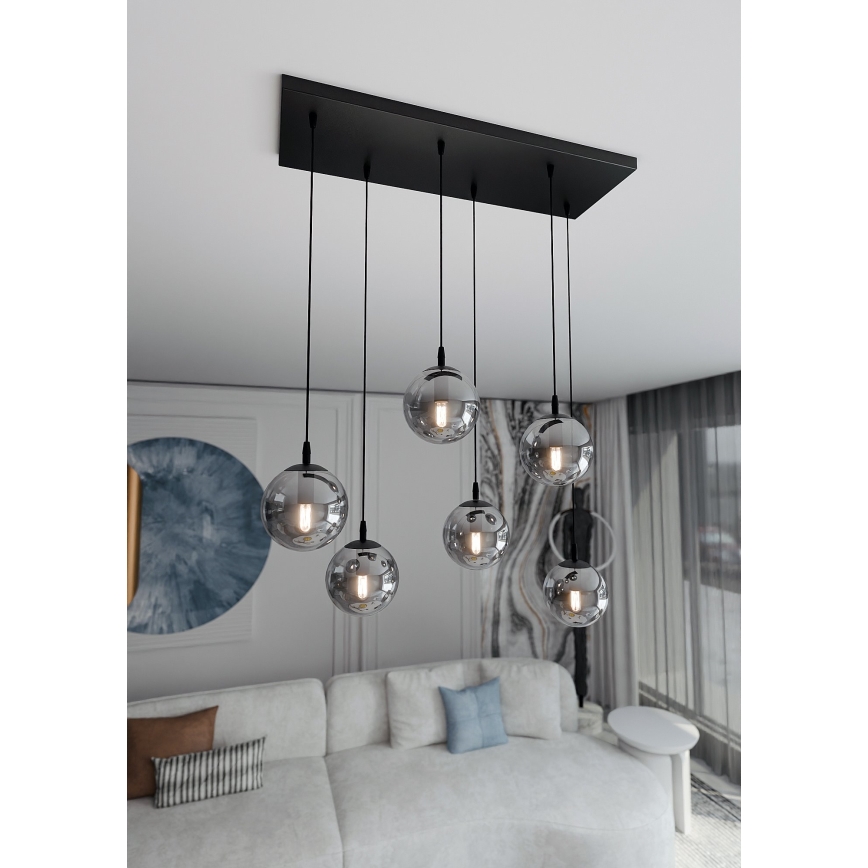 Lestenec na vrvici COSMO 6xE14/10W/230V črna/siva