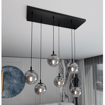 Lestenec na vrvici COSMO 6xE14/10W/230V črna/siva