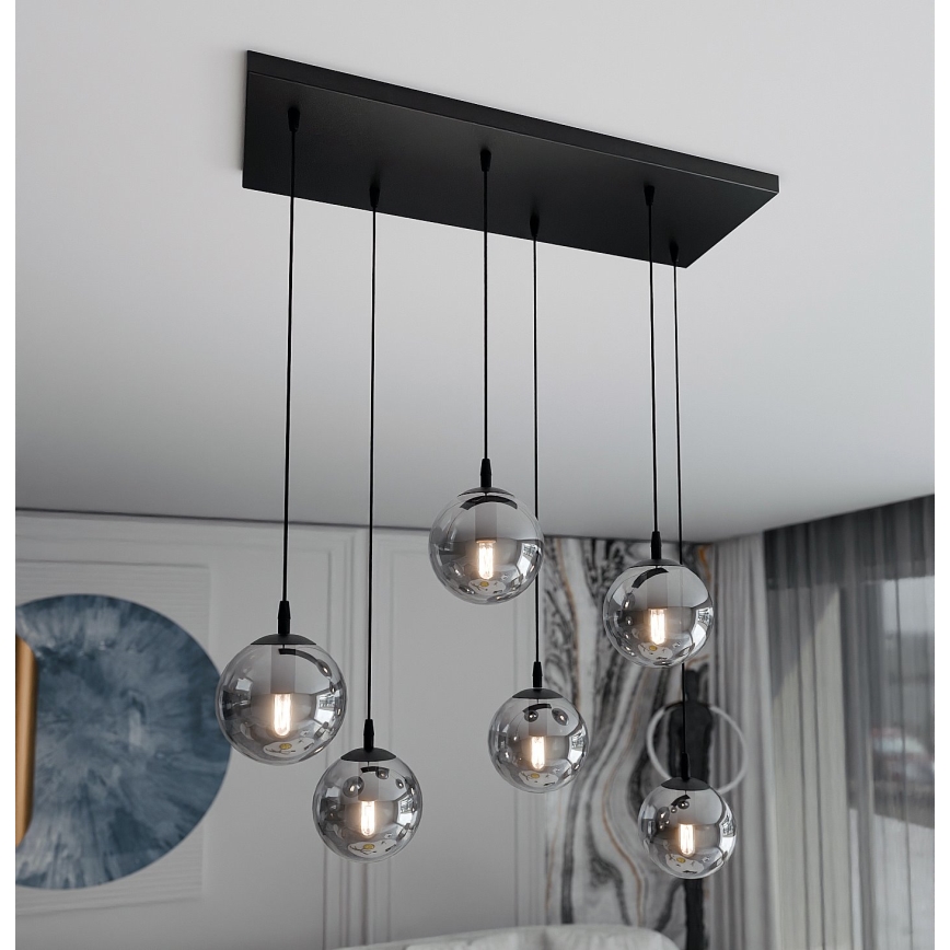 Lestenec na vrvici COSMO 6xE14/10W/230V črna/siva