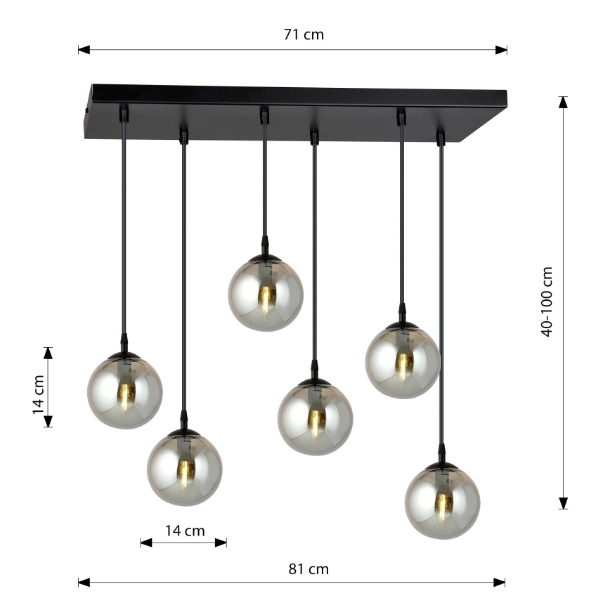 Lestenec na vrvici COSMO 6xE14/10W/230V črna/siva