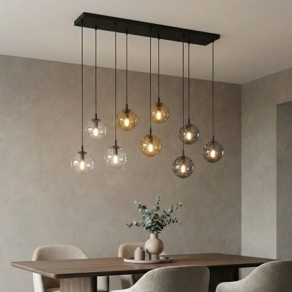 Lestenec na vrvici COSMO 9xE14/10W/230V črna/siva/bež/prozorna