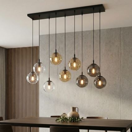 Lestenec na vrvici COSMO 9xE14/10W/230V črna/siva/bež/prozorna