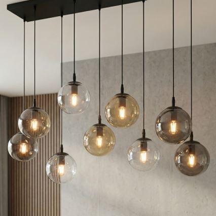 Lestenec na vrvici COSMO 9xE14/10W/230V črna/siva/bež/prozorna