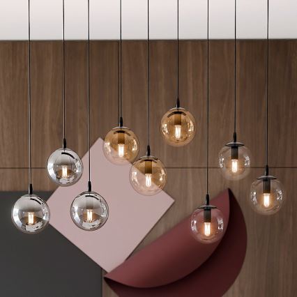 Lestenec na vrvici COSMO 9xE14/10W/230V črna/siva/bež/prozorna